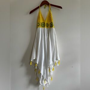 Yellow Crochet Beach Cover Up Halter Dress